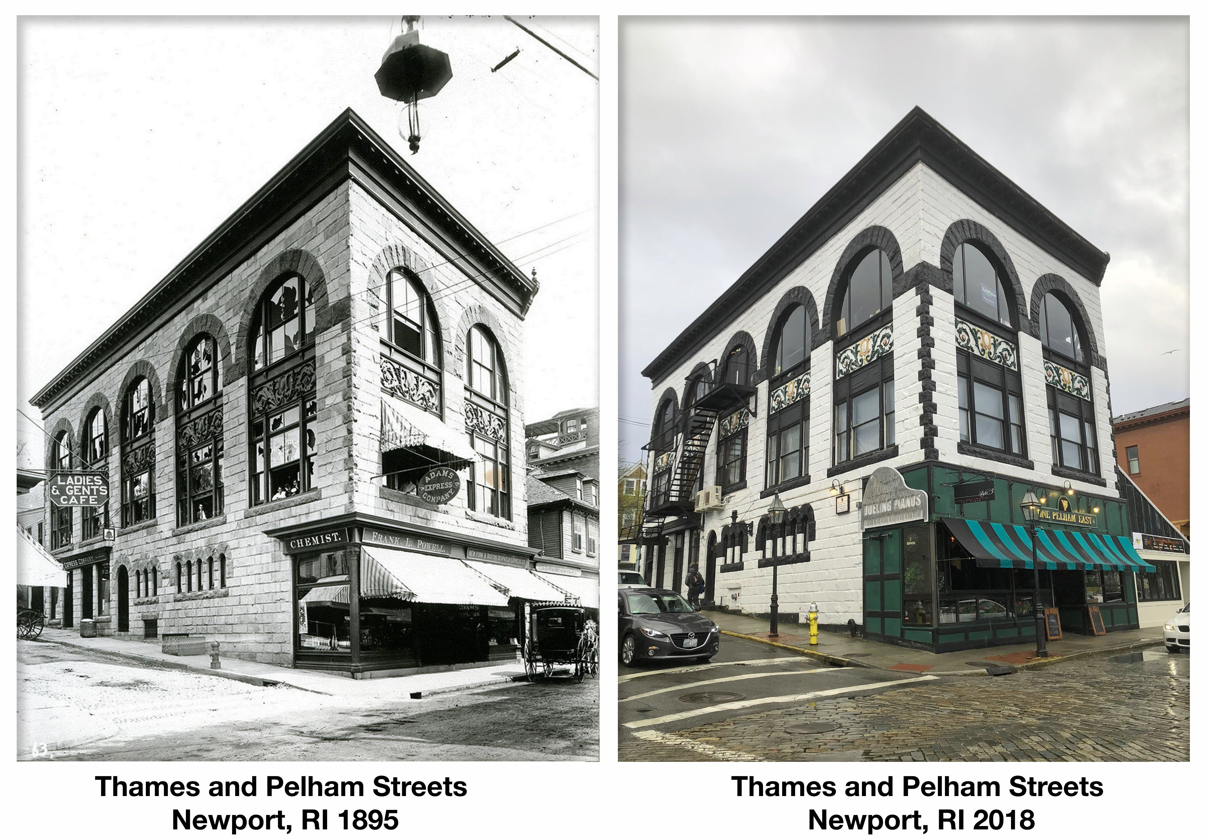 Thames and Pelham Streets, Newport, RI 1895 & 2018