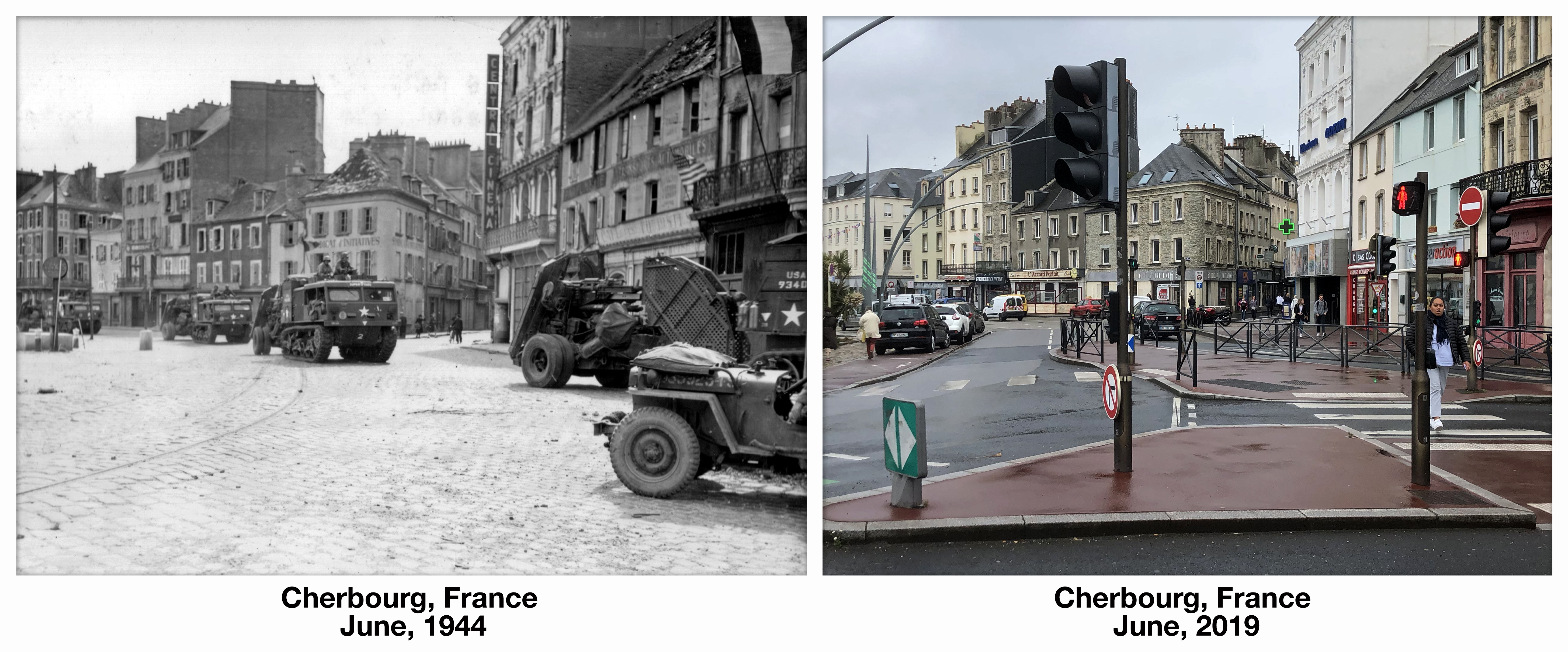 Battle of Cherbourg D-Day before and after then and now Normandy France World War 2