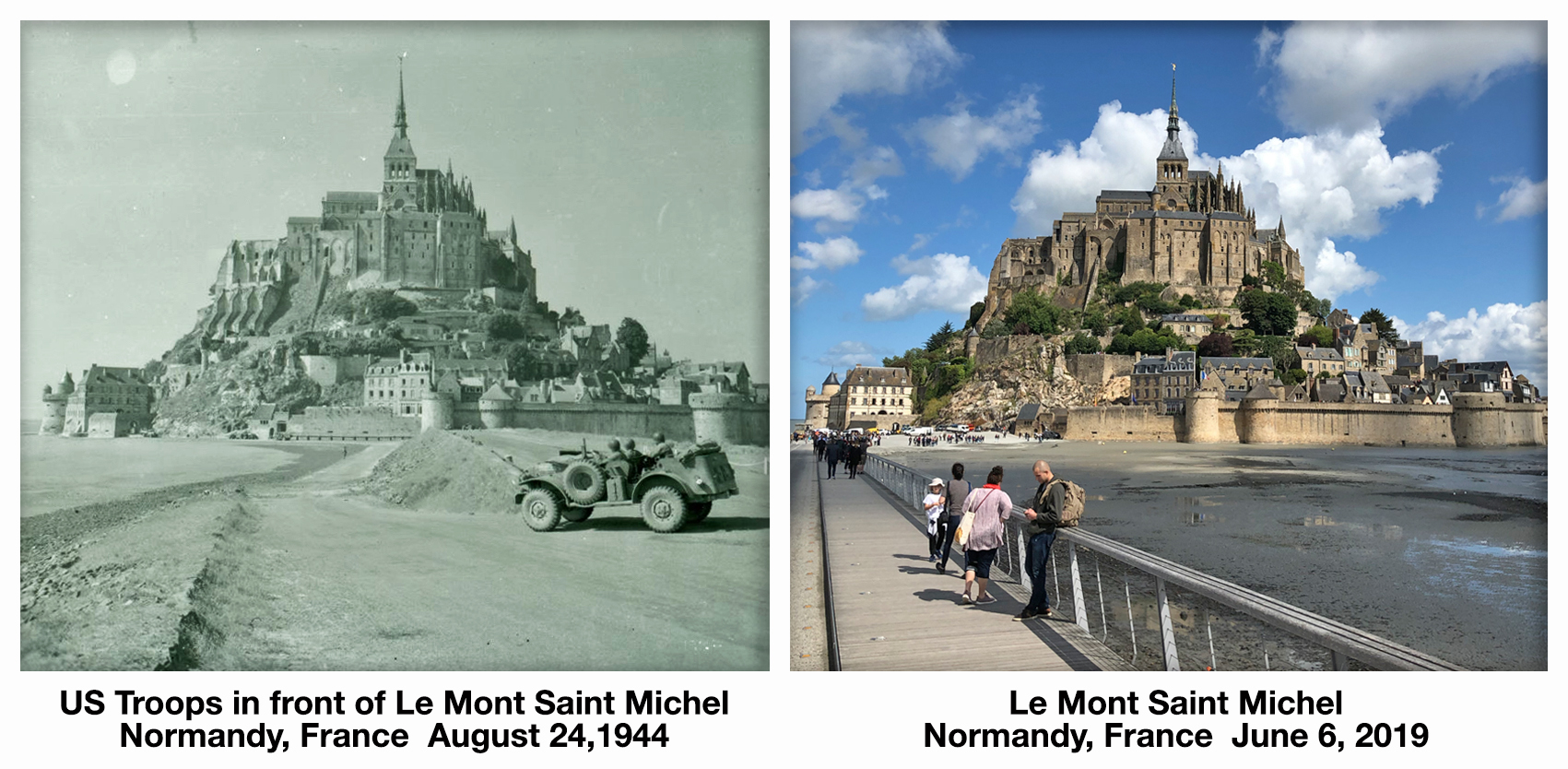 Le Mont Saint Michel D-Day before and after then and now Normandy France World War 2